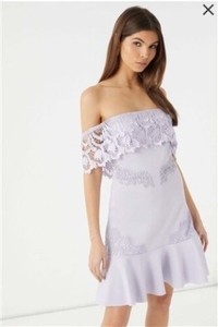 lipsy off shoulder lace trim bardot dress