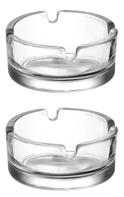 LAV 2 Round Glass Ashtray Stackable Clear Ash Tray Cigarette Smoking Home Pub Garden