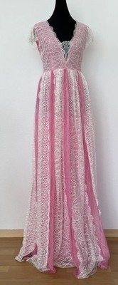 RIANI Abendkleid Gr.36(it.42),SEIDE & SPITZE,bodenlang,rosa/weiß,gebraucht