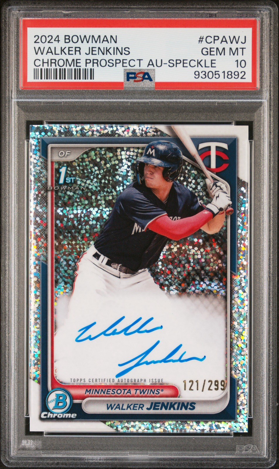 Walker Jenkins 2024 Bowman Chrome Auto Speckle Refractor /299 PSA 10 CPA-WJ