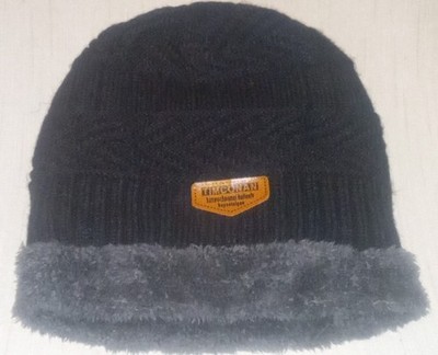 Timconan Faux Fur Winter Beanie Black Gray Cuffed Knit Hat Acrylic One Size 