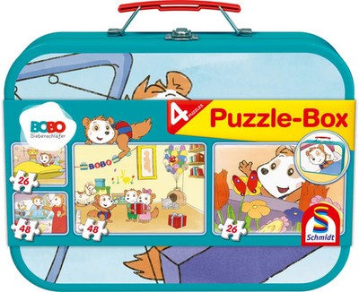 Bobo Siebenschläfer, Puzzle-Box, 2x26, 2x48 Teile im Metallkoffer Spiel 55892
