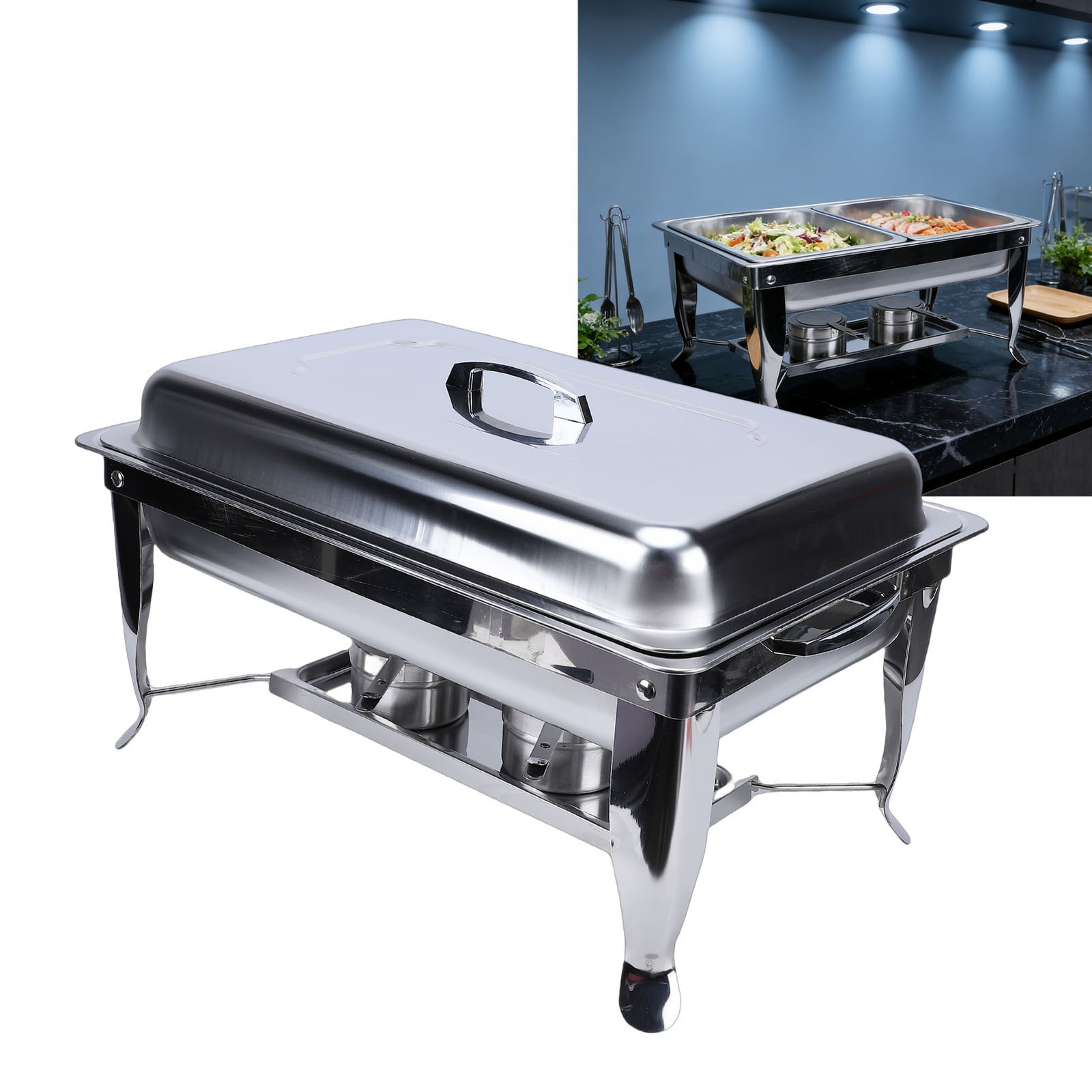 Chafing Dish Buffet Set with Lid Square Double Compartment Server Food Warmer RS