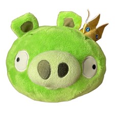 Angry Birds Green Pig King Gold Crown 7  Plush Retired 2010 Stuffed Animal Clean