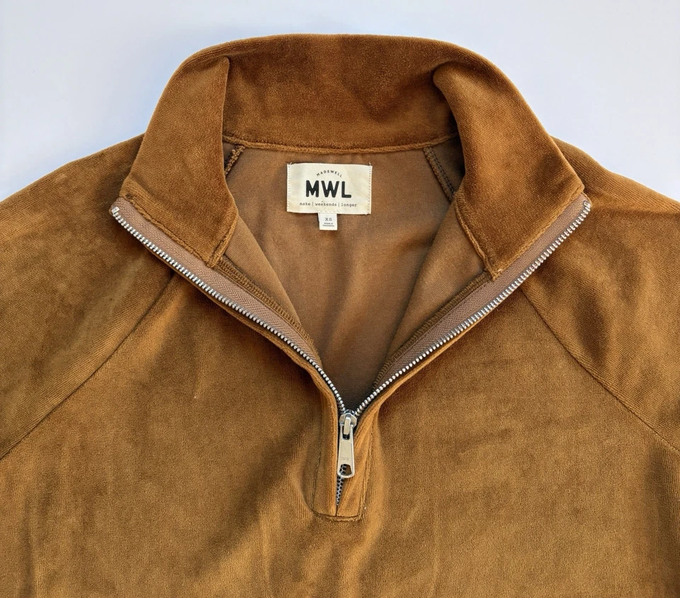 Sudadera Top Mujer Madewell MWL Marrón Cedro Seco Media Cremallera Terciopelo Talla XS Foto 3 de 4