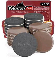 Yelanon Furniture Sliders, 24 pcs- 2 1/2”, Assorted, For Hard And Soft Surface 