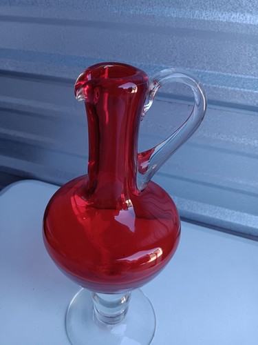 Vintage Bischoff Mid Century Ruby Red Glass Bubble STEM Decanter Bottle. - Picture 7 of 8