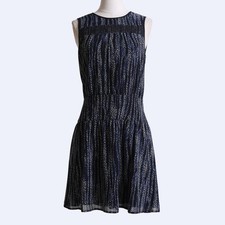 MICHAEL KORS Navy Smocked Georgette Sleeveless Dress