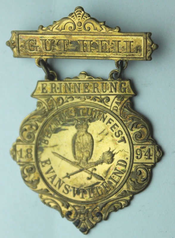 1894 Evansville Indiana Turnfest Gut Heil Pin/Badge