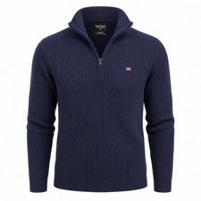 Vtg 90s Polo Jeans Co Ralph Lauren 1/4 Zip Sweater Mens Large L Navy Ribbed Knit