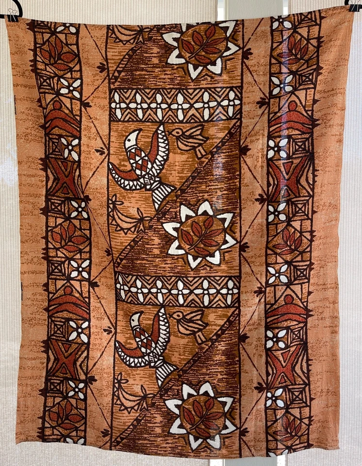 Lote de 2 Tela Tiki Estampado Polinesio GVH Hawaii 42x54" Cada De Colección Foto 2 de 4