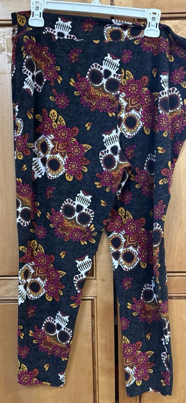 Womens Day of the Dead Skull Floral Print Leggings Pants All Over Print