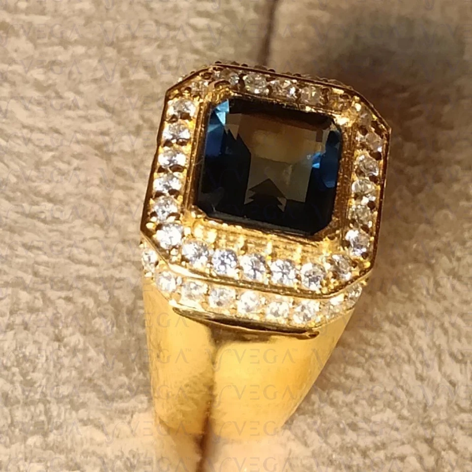 Anillo de topacio natural de corte Asscher de 5,10 quilates con diamantes enchapado en oro amarillo de 18 quilates para hombre Foto 3 de 4