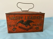 Antique UNION LEADER CUT PLUG Lunch Box Litho Tobacco Tin