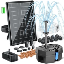 POPOSOAP Solar Fountain Pump with Pond Filter Kit Built-in 3000mAh Battery Ba...