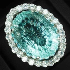 925 Sterling Silver White Gold Rings Concave Sea Blue Aquamarine 22.85Ct Size 7