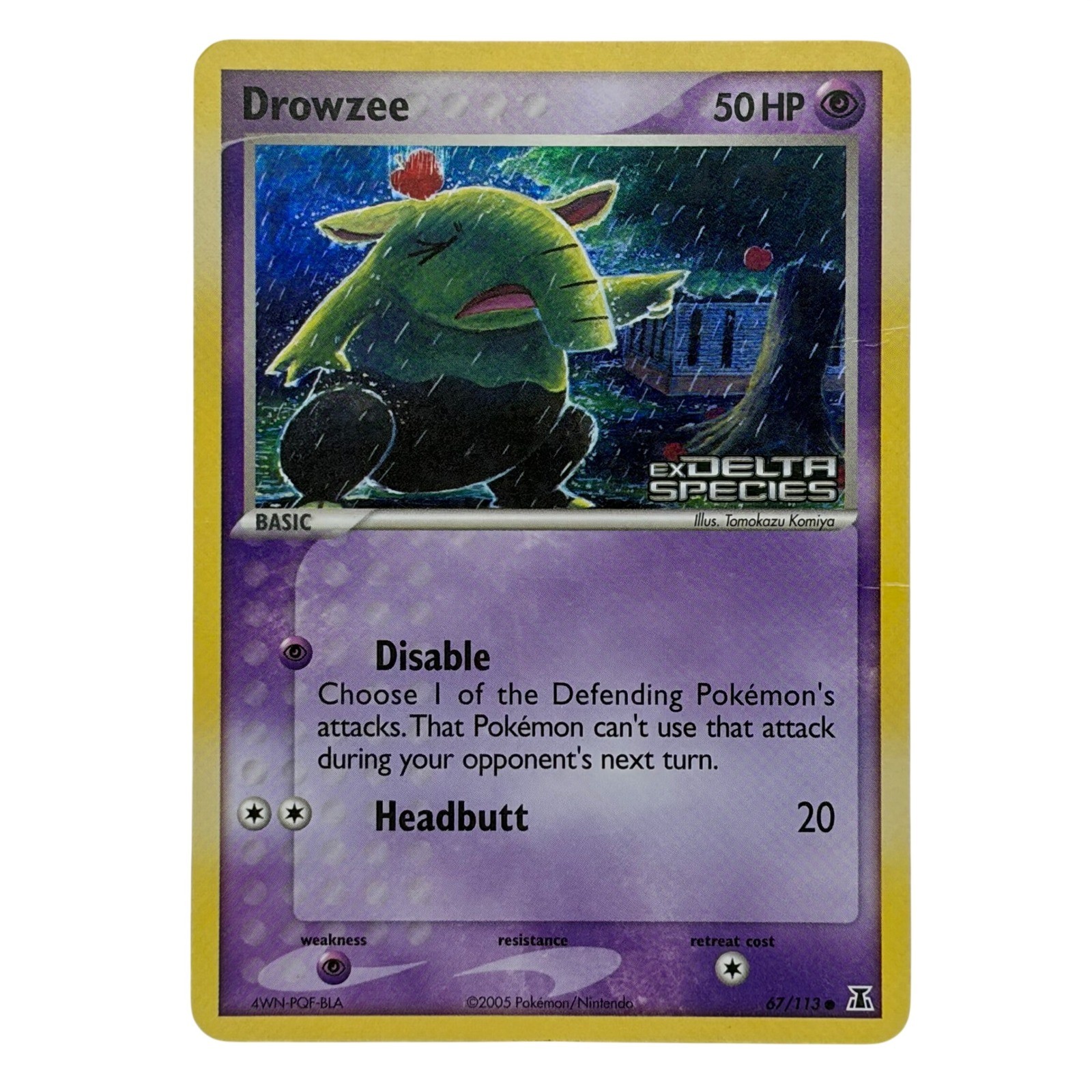 Pokemon Drowzee 67/113 EX Delta Species Reverse Holo 2005 Stamped Card