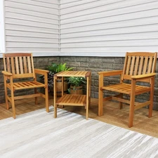 Meranti Wood 3-Piece Patio Conversation Set with 2 Chairs by Sunnydaze