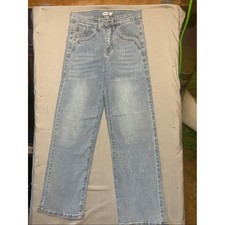 Nali collection Blue Straight-Leg Women's Jeans with Crystal Detailing