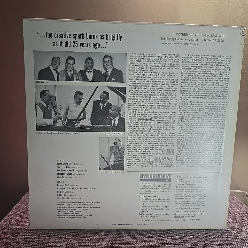 The Benny Goodman Quartet–Together Again!–1964 RCA Victor–LPM-2698 Vinyl Record Foto 2 de 4