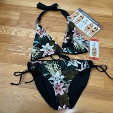 Hurley Bikini Set Medium Black Floral 2 Piece Reversible