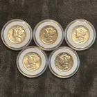 5 UNC Mercury Dimes 10C Silver .900 Mixed Date Business Strike Philadelphia Mint