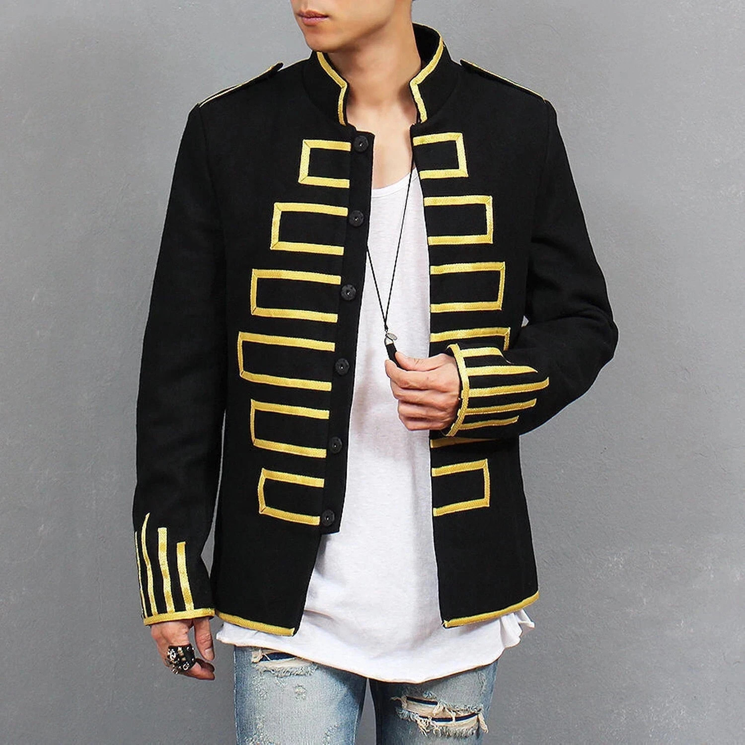 Men's Military Band Jacket Black Gold – Vintage Style Costume Parade Coat