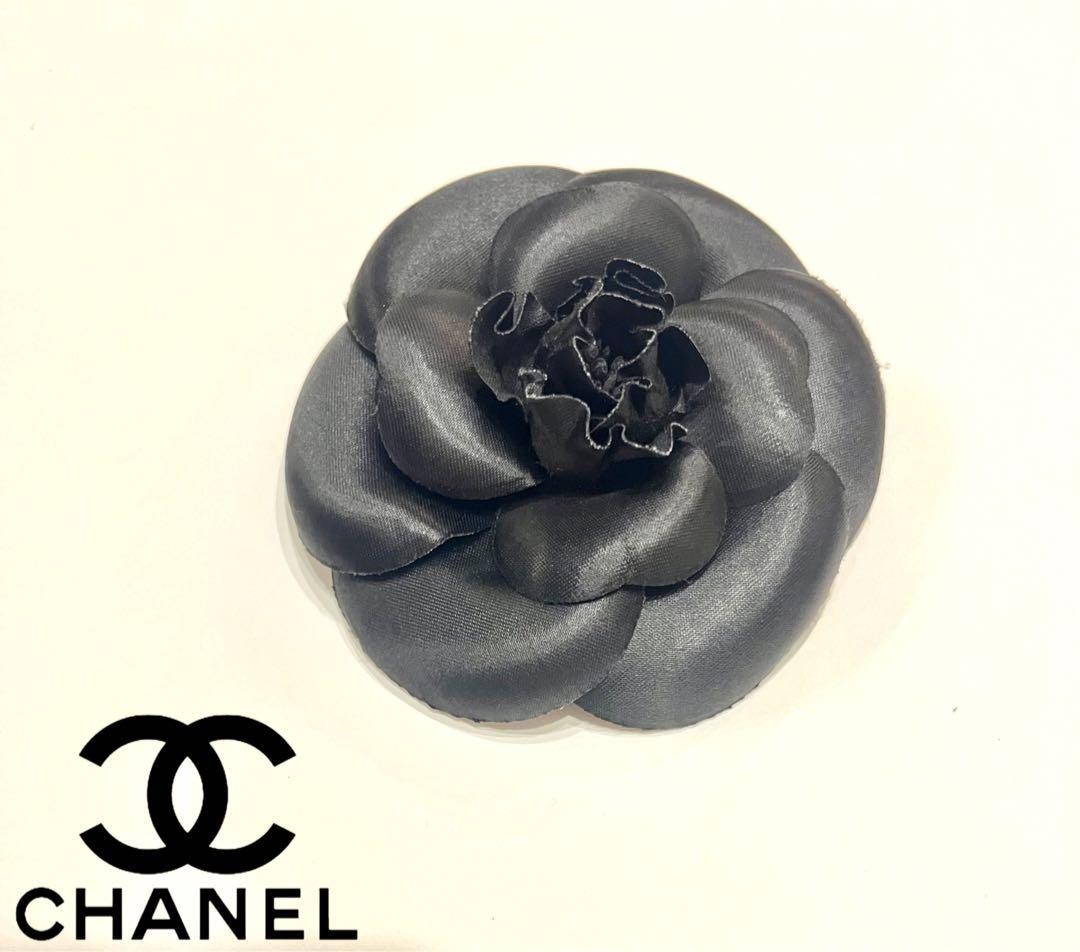 Chanel Camellia Brooch Vintage Black Large Corsage Pin 10.5cm Used