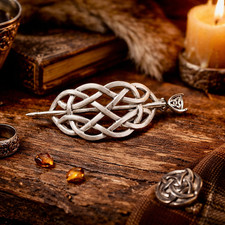 Nordic Celtic Weave Stick Barrette with Coordinated Hair Slide - Antique Silver
