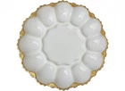 Vtg Anchor Hocking Milk Glass Deviled Egg Plate with 22 K Gold Trim