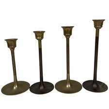 Set of 4 Vintage Brass Metal Taper Candlesticks Mid Century Modern Patina