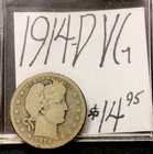 1914 D Barber Silver Quarter VG! ENN Coins
