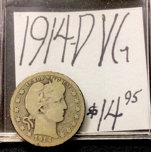 1914 D Barber Silver Quarter VG! ENN Coins