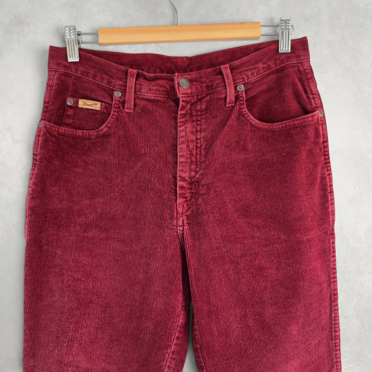 Wrangler Womens High Rise Corduroy Trousers Red Burgundy Straight Leg W30 L29 image 2