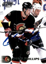 1998-99 Autographed Pacific Signed Hockey Card Chris Phillips Ottawa Senators