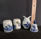 VINTAGE SMALL HAND PAINTED DELFT BLUE WINDMILL SCENE Salt & Pepper, Pitcher Bell — photo 3