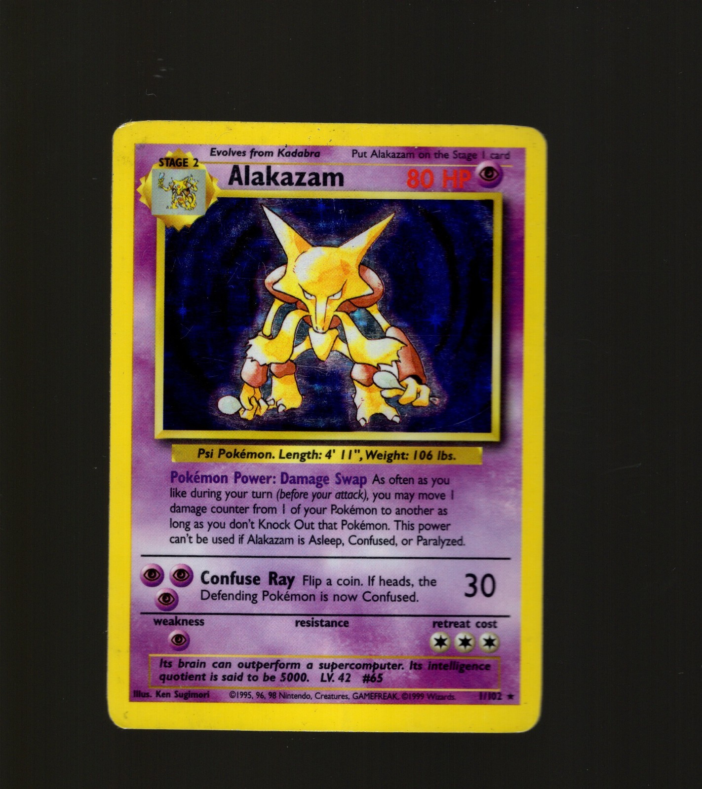 Pokémon Alakazam Base Set Holo Rare 1/102 80 HP Stage 2 1999 WOTC Vintage HP