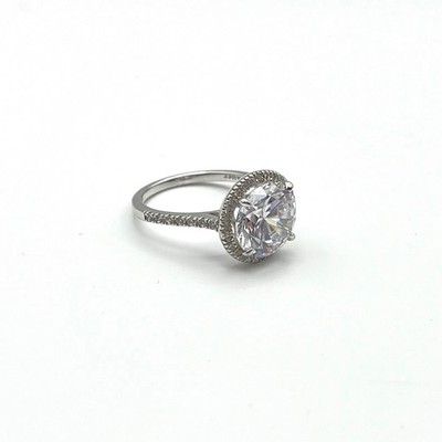Stauer Sterling Silver 925 Round Cut Halo Pavé Accent Ring Size 5.75