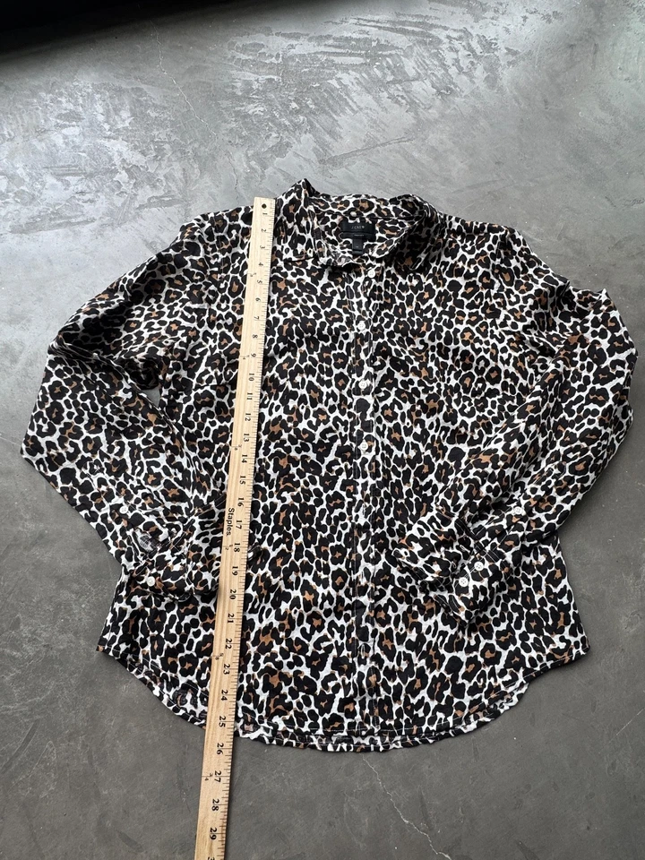 Camisa J.Crew Lino Algodón Ajustada Perfecta Abotonada Estampado Leopardo Talla 14 Foto 4 de 4