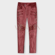 Men's Padded Style Maroon Leather Pant In Genuine Soft Lambskin Leather Pant