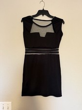 Dress Juniors Black Sheer Panel Cut Out Cap Sleeve Geometric Neckline Small