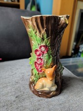 Hornsea Royal Fauna Vase featuring a deer fawn seated at the base of tree trunk