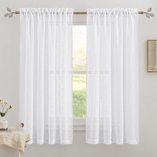 RYB HOME Semi Sheer Curtains 63 inches Length, Short Linen Textured Breathabl...