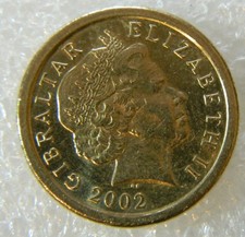 2002 GIBRALTAR £1 ONE POUND COIN. CASTLE AND KEY MONTIS INSIGNIA CALPE.