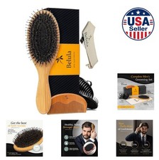 Men Hair Grooming Set Boar Bristle Brush Nylon Pin Wooden Comb Travel Bag