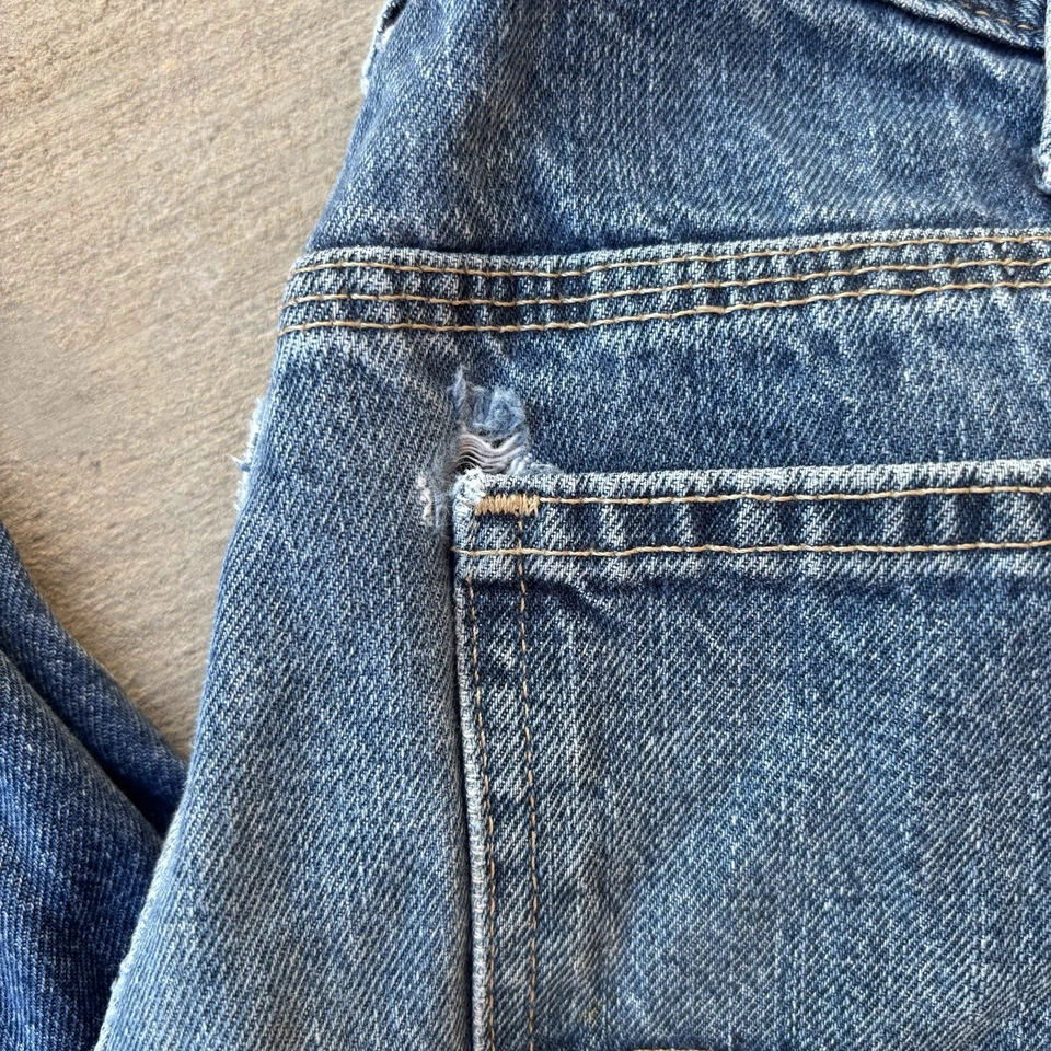 复古男式木匠蓝色水洗牛仔裤尺寸 36 x 32 美国制造 — 第 2/4 张图片
