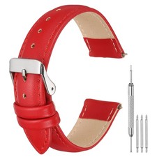 Leather Watch Band, 20mm Release Watch Strap for Men, Red