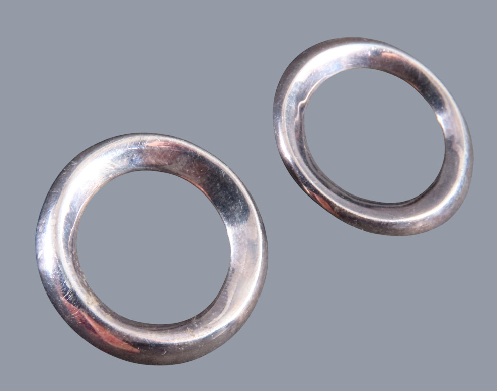 STERLING SILVER EARRINGS Puffy Domed Open Circles UNIQUE MODERNIST Round Flat