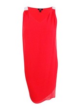 Msk Women's Plus Size Rhinestone Chiffon Overlay Dress (1X, New Coral)