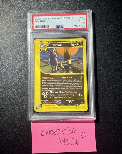 PokemonTCG- UMBREON 2003 Aquapolis #41 Non-Holo Rare- PSA 9 Mint!!!